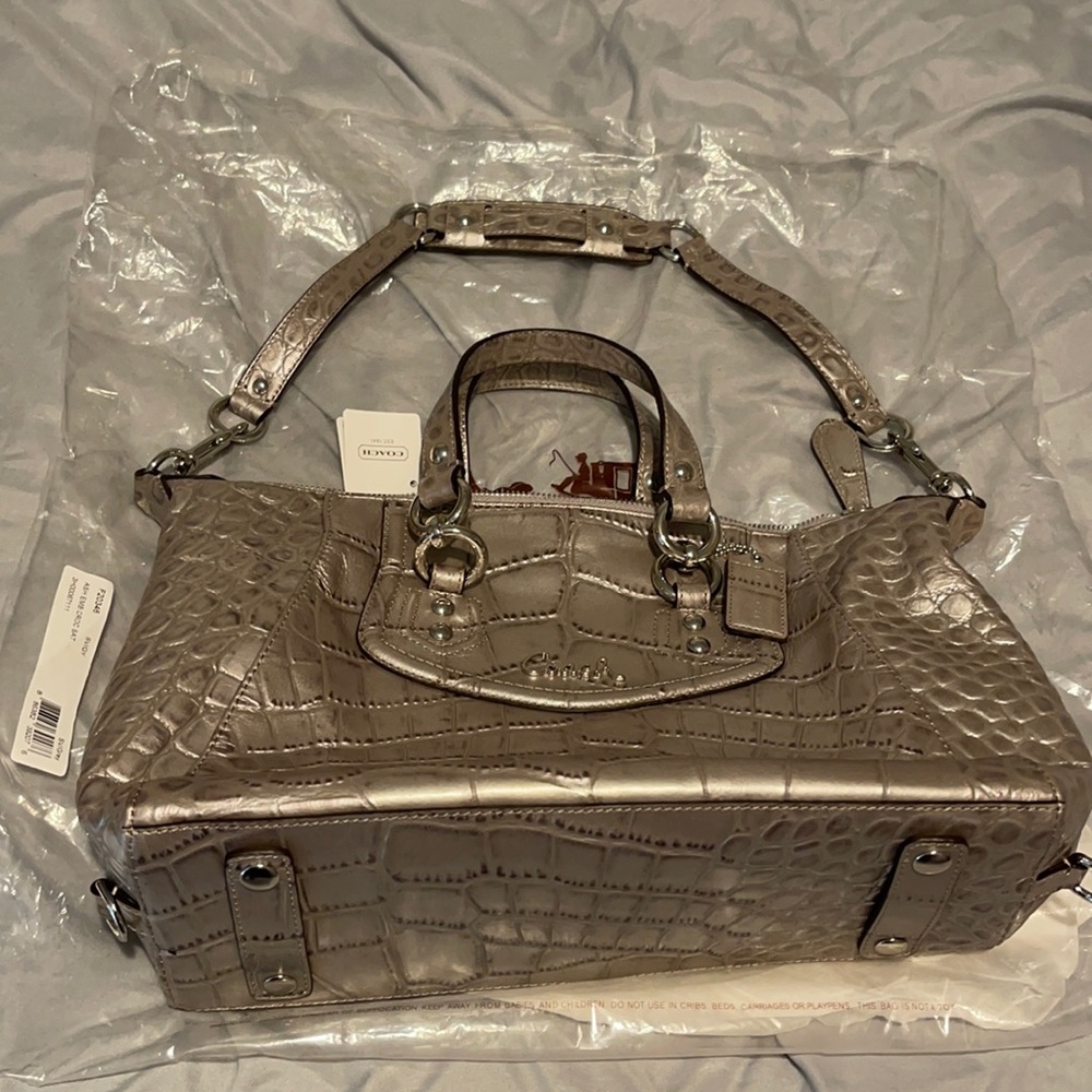 Grey Reptile Coach Bag with Silver Details
